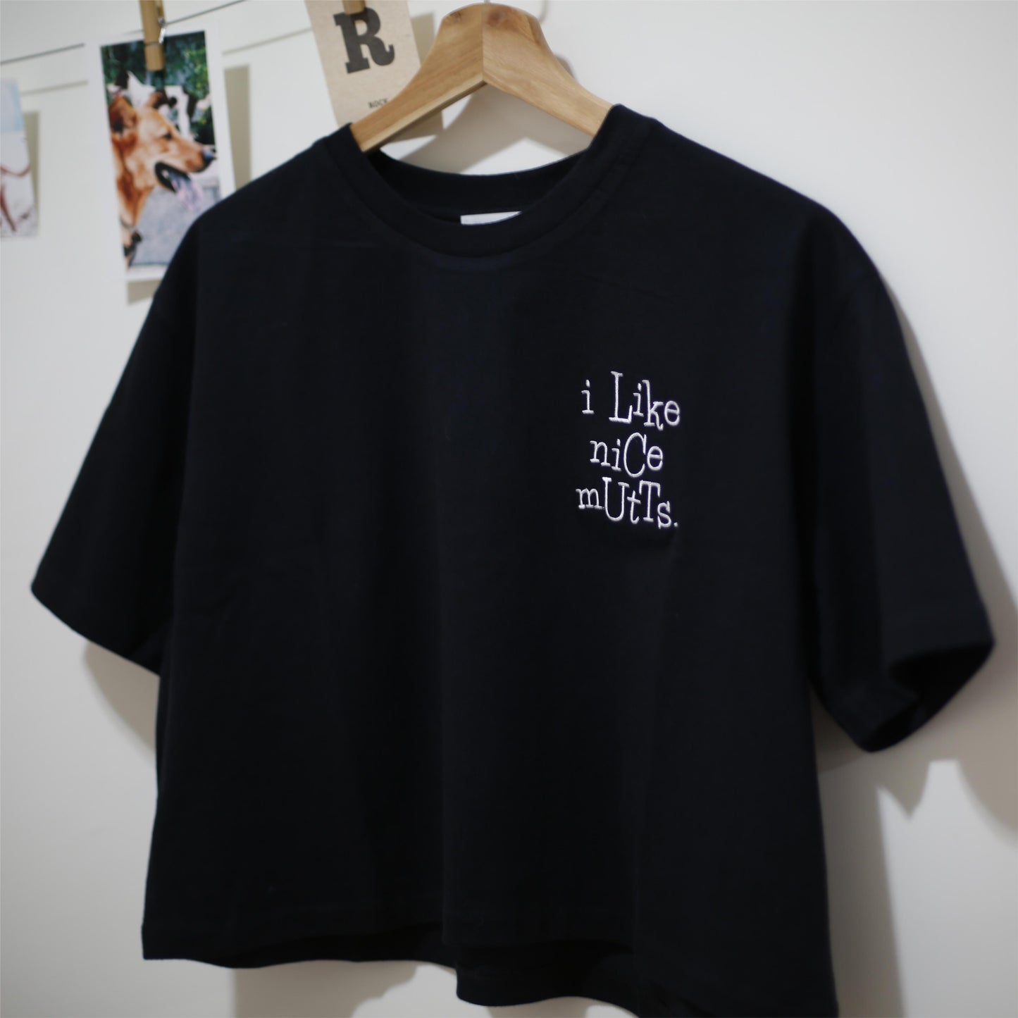 “I Like Nice Mutts” Embroidered Crop Tee