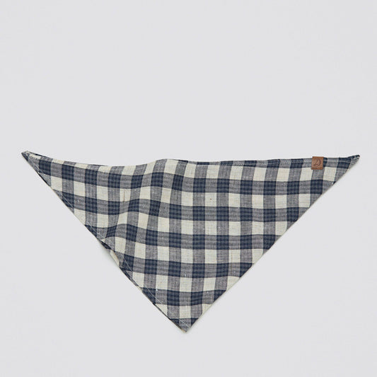 Dog Bandana Check Dark Blue - Beige