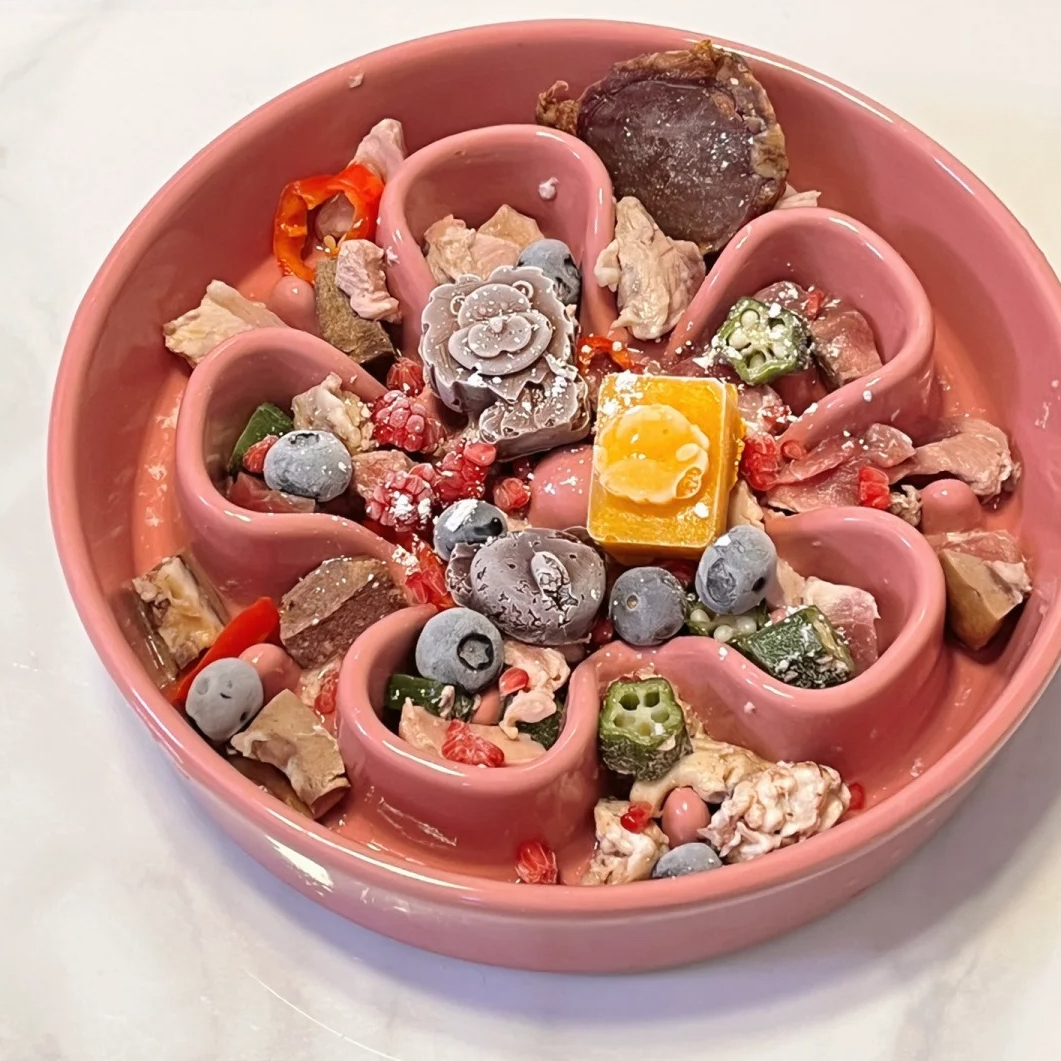 Ceramic Slow Feeder - Pink Flower