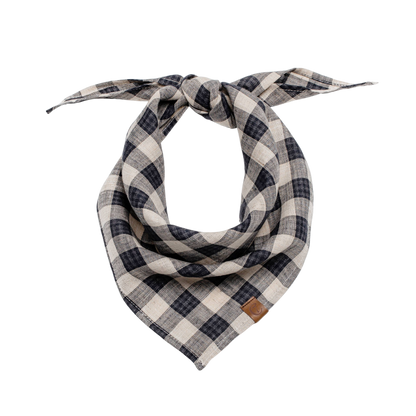 Dog Bandana Check Dark Blue - Beige