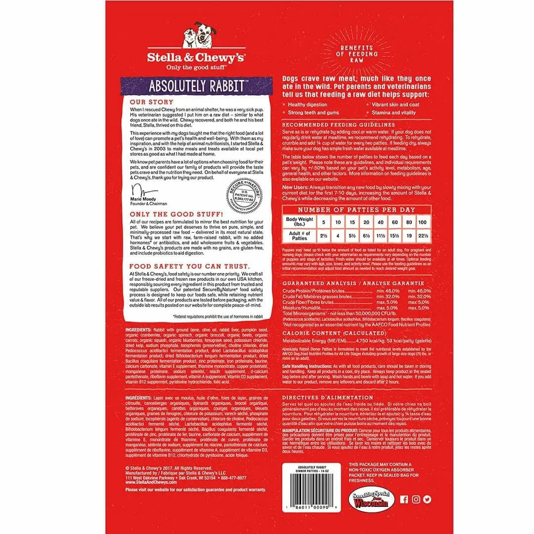 Stella & Chewys Freeze-Dried Dog Food - Absolutely Rabbit Patties