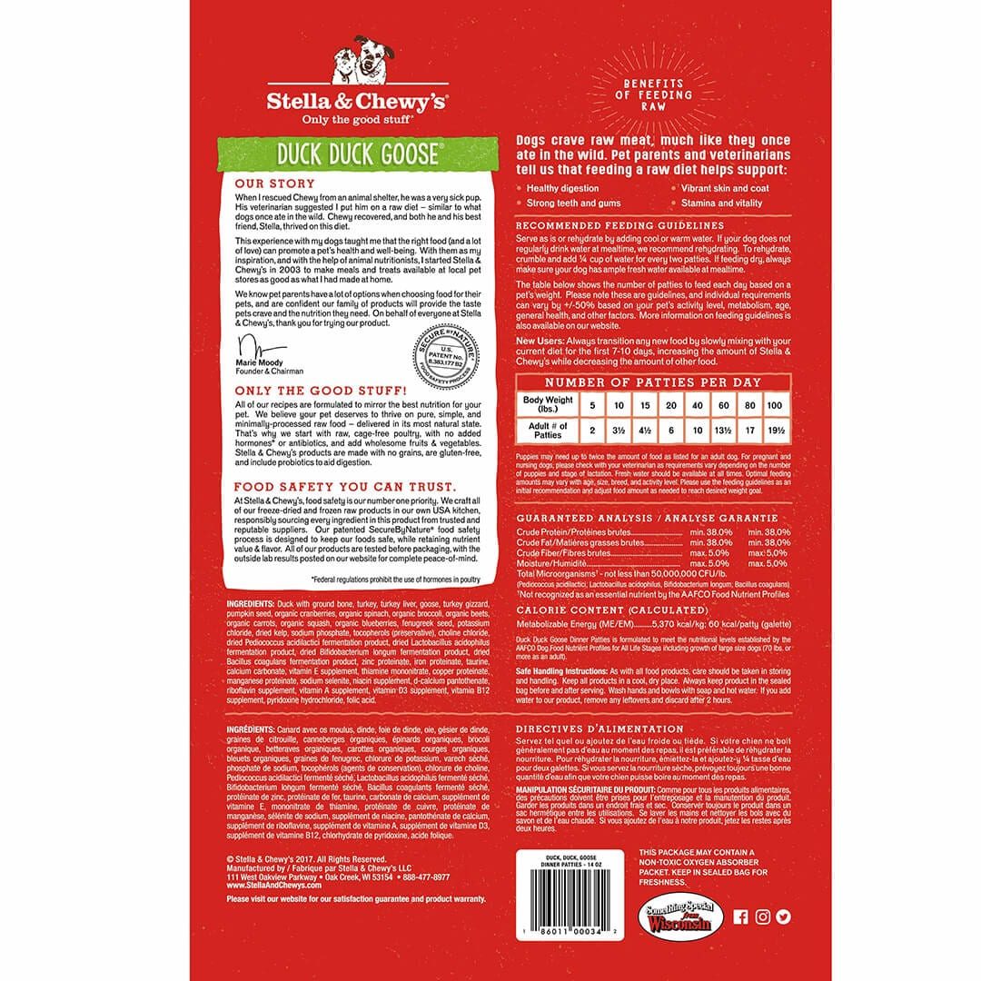Stella & Chewys Freeze-Dried Dog Food - Duck Duck Goose Patties