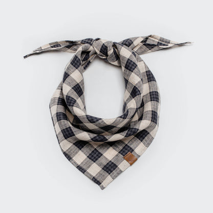 Dog Bandana Check Dark Blue - Beige